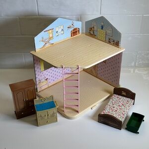 Vintage 80s Calico Critters Maple Town Story Village Bedroom + Furniture (D2